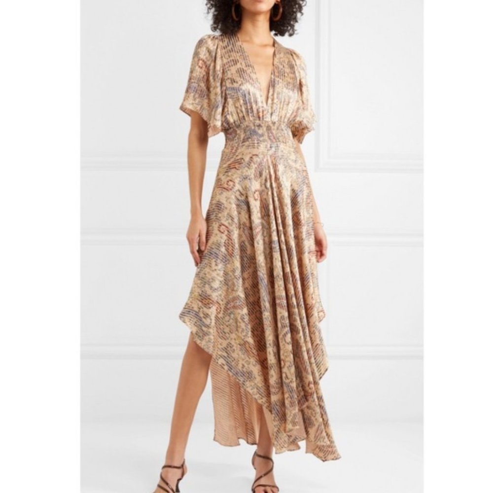 Maje Rachel Smocked Paisley Maxi Dress, small